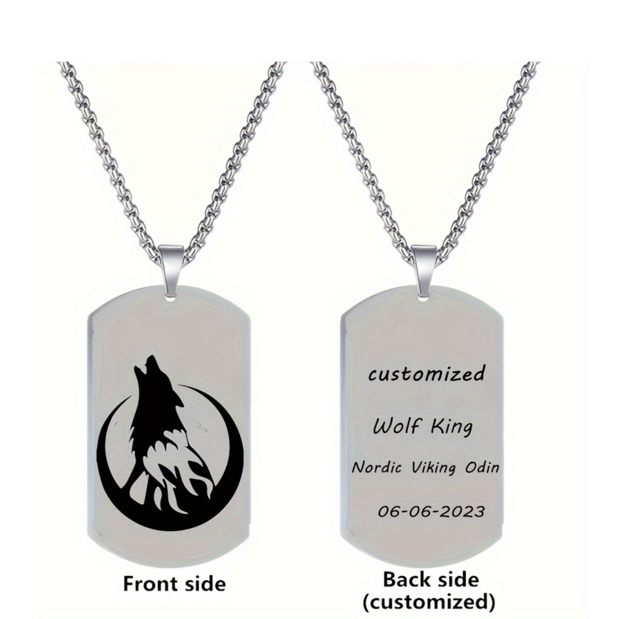 Men's Custom Engraved Nordic Viking Wolf Head Pendant Necklace